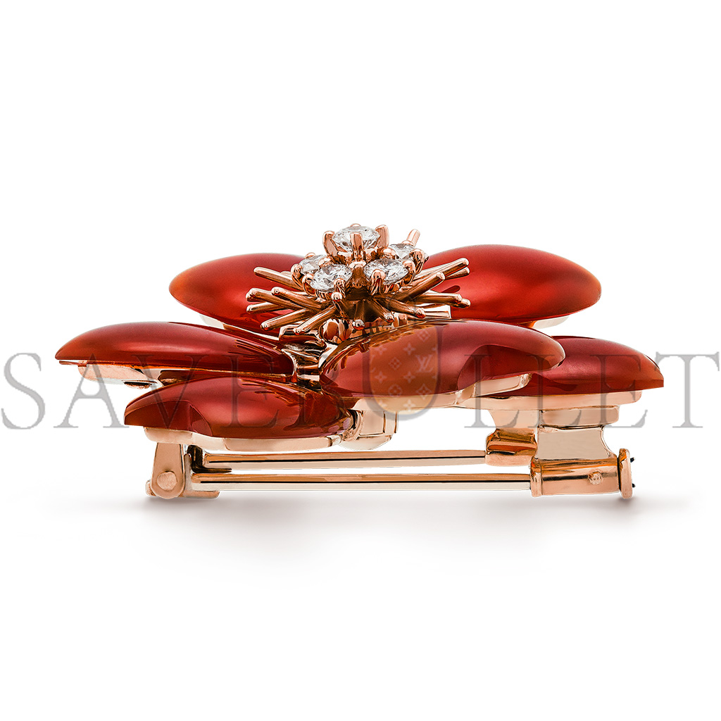 v*n cl**f arpels rose de noËl clip, medium model - rose gold, carnelian, D1am0nd vcaro9b600